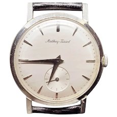 Vintage Swiss 14K White Gold Mathey Tissot Men's Wristwatch with Hadley-Roma Leather Strap c.1960 (1.1oz.)