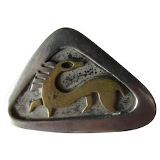 Vintage TAXCO Mexico Abstract Horse Sterling Silver Mixed Metals Pendant
