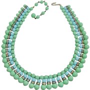 Vintage Turquoise and Mint Green Glass and Rhinestone Demi Bib Statement Necklace