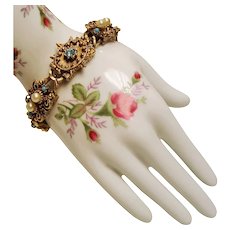 Vintage Victorian Revival Rhinestone Faux Pearls Bracelet