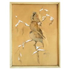 Vintage watercolor bird painting, signed and dated ca. 1930