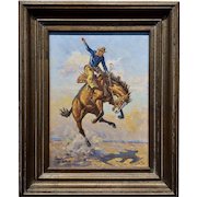 Walt LaRue - Bucking Horse & the Cowboy Rider -Oil Painting