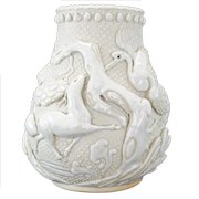 White Chinese Qing/Republic Porcelain Vase with Applied Deer and Crane