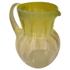 Wide stripe vaseline opalescent Phoenix glass pitcher