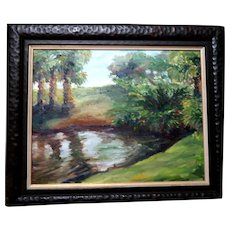 "Mysterious Pool At Harbor Branch" - Signed Original Oil Painting By Impressionist Artist, Dorothy Hudson