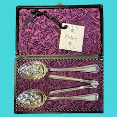 "Old English Bead" Sterling Repousse Berry Spoon and Nut Cracker Set c1840