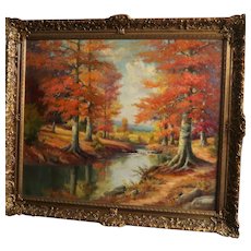 *SPECIAL SALE*  DOLLIE S. NABINGER (American 1905 - 1988)  - Larger Original Signed Oil On Canvas Landscape in Gilded Frame
