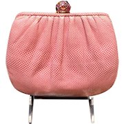 ***RESERVED for HELGA ***Vintage Judith Leiber Baby Pink Karung Skins Purse with Jeweled Clasp* NWOT*