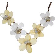Yellow White and Crystal Petal Flower Necklace/Choker and Earrings