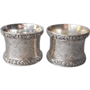 Antique French 950 Sterling Silver Pair Napkin Rings Antique Orate