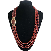 Exquisite Vintage 3 Strands Natural Red Carnelian Beads Hand Knotted Necklace