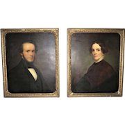 Pair of 19th c. George Henry Durrie Portraits Oil Paintings Husband & Wife Antique