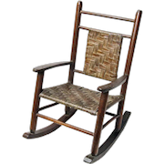 Primitive Woven Hickory Bark Display Rocking Chair or Doll’s Rocking Chair