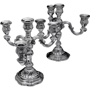 Tetard - Two 20th Century 4-Candle 950 Sterling Silver Candelabra + Wraps.