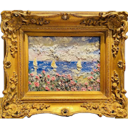 “Impressionist Floral Sailboat Seascape”, Original Oil Painting by artist Sarah Kadlic.